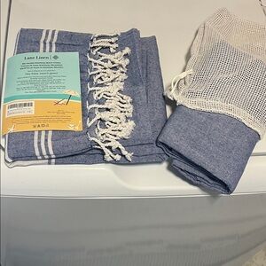 Blue Lane Linen Beach Towel with Fringe